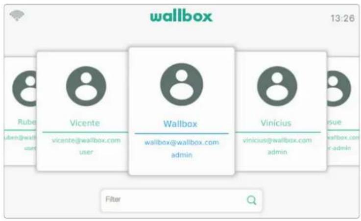wallbox 13:26 Rube Vicente vicente@wallbox.com user Wallbox wallbox@wallbox.com admin Vinicius vinicius@wallbox.com admin Filter