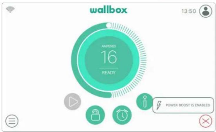wallbox 13:50 AMPERIS 16 READY POWER BOOST IS ENABLED