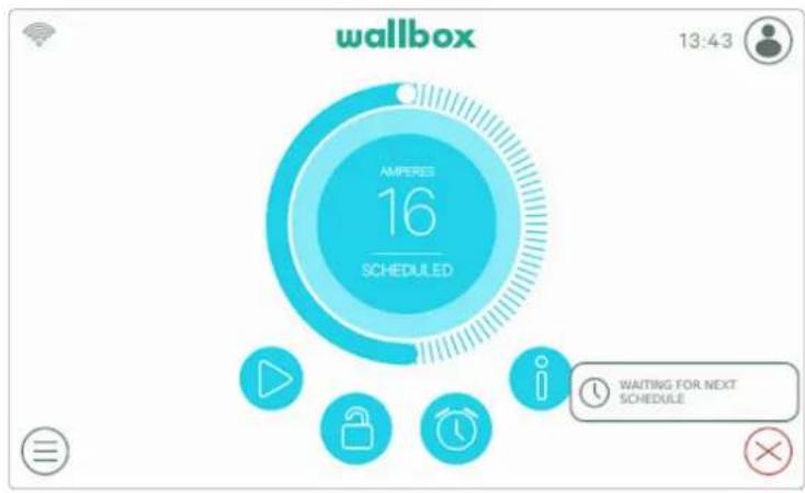 wallbox 13:43 AMPERES 16 SCHEDULED WAITING FOR NEXT SCHEDULE