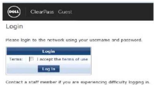 DOLL ClearPass Guest Login Please login to the network using your username and password. Login Terms: □ I accept the terms of use Log In Contact a staff member if you are experiencing difficulty logging in.