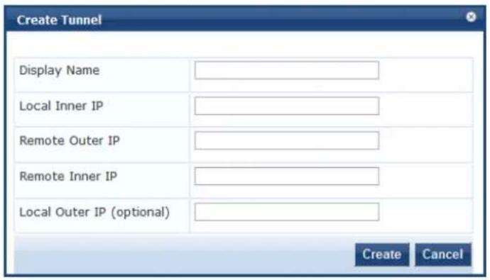 Create Tunnel Display Name Local Inner IP Remote Outer IP Remote Inner IP Local Outer IP (optional) Create Cancel