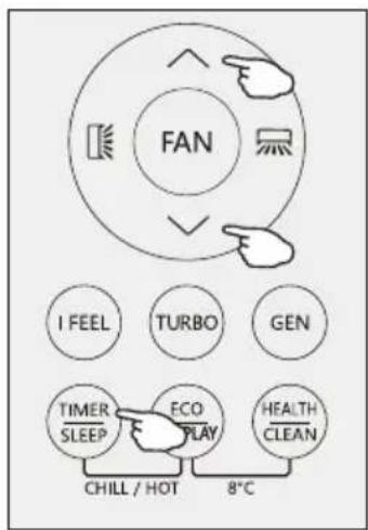 FAN I FEEL TURBO GEN TIMER SLEEP ECO PLAY HEALTH CLEAN CHILL / HOT 8°C
