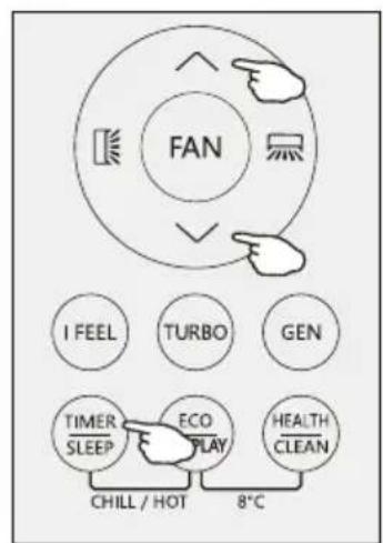 FAN I FEEL TURBO GEN TIMER SLEEP ECO PLAY HEALTH CLEAN CHILL / HOT 8°C