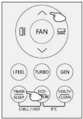 FAN I FEEL TURBO GEN TIMER SLEEP ECO PLAY HEALTH CLEAN CHILL / HOT 8°C