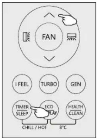 FAN I FEEL TURBO GEN TIMER SLEEP ECO PLAY HEALTH CLEAN CHILL / HOT 8°C