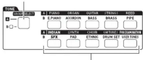 TONE GROU ELECT A B E.PIANO ORGAN GUITAR STRINGS REED A B INDIAN SYNTH CHOIR GM TONES FOREXAMINATION SFX PAD ETHNIC DRUM SET USER TONES