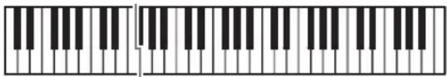 Piano keyboard diagram showing standard keys and a vertical line indicating key position