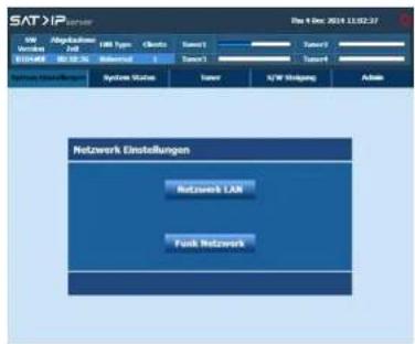 SATXIP File Edit Date: 2021.12.02.37 SATXIP Server Wol Abgabauten All User Type Clients Server Satzes Satzes Satzes Satzes Satzes Satzes Satzes System Status Satzes S/N W/Hopeng Admin Netzwerk Einstellungen Netzwerk LAN Funk Netzwerk