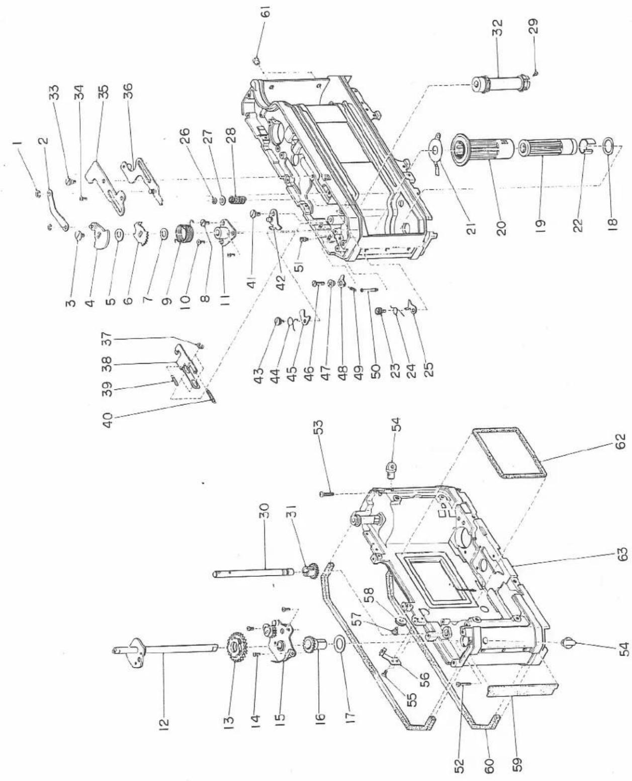 Exploded view diagram of a mechanical device with numbered parts for identification