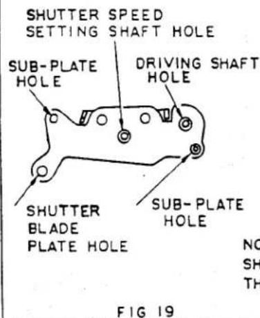 SHUTTER SPEED SETTING SHAFT HOLE SUB-PLATE HOLE DRIVING SHAFT HOLE SHUTTER BLADE PLATE HOLE SUB-PLATE HOLE FIG 19 NO. SH TH