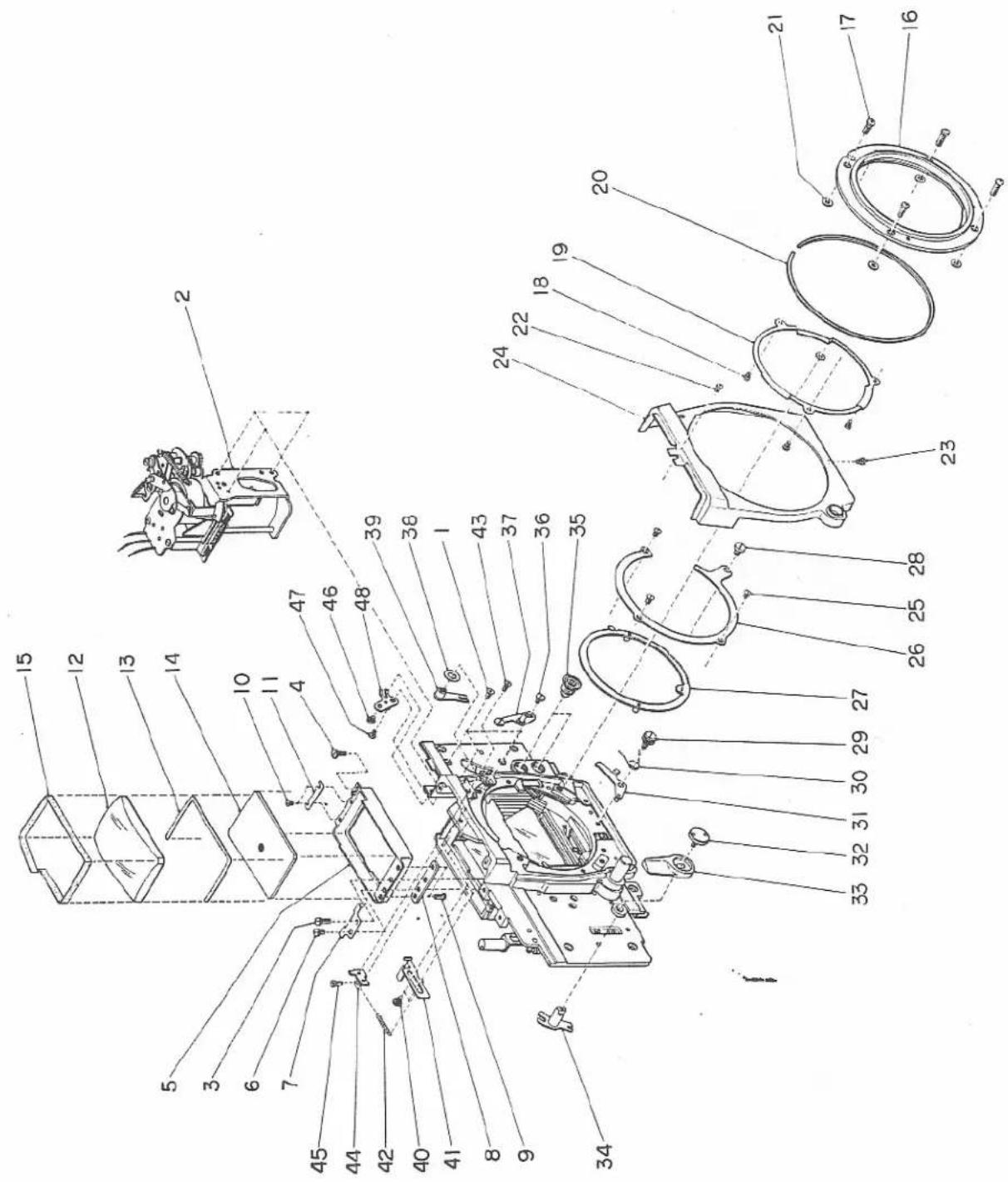 Exploded view diagram of a mechanical assembly with numbered components for identification