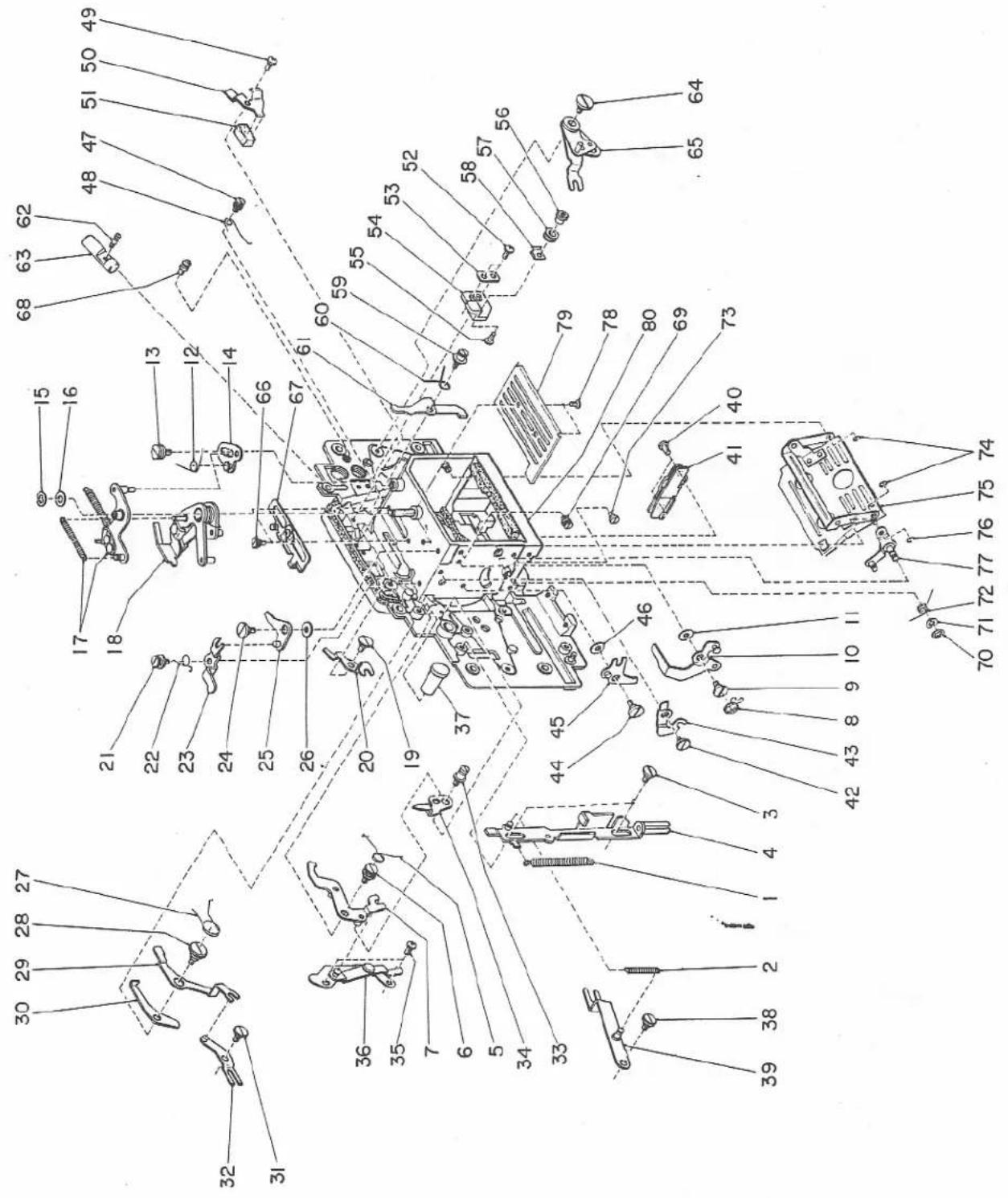 Exploded view diagram of a mechanical assembly with numbered components for identification