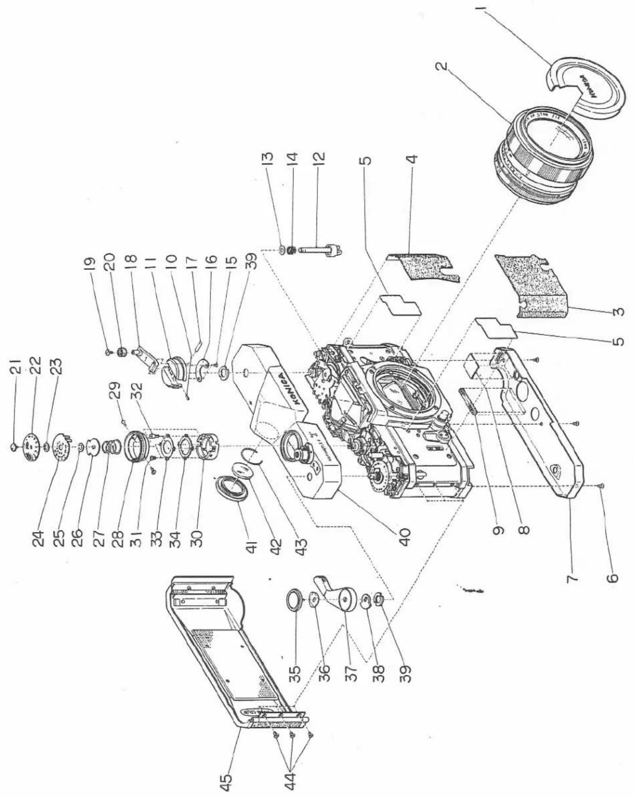 Exploded view diagram of a KONICA motorcycle with numbered parts for identification