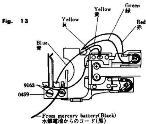Fig. 13 Yellow 黄 Green 绿 Red 赤 Blue 青 9163 0459 From mercury battery(Black) 水銀電池からのコード(黒)