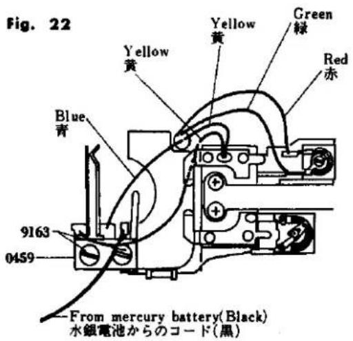 Fig. 22 Yellow 黄 Green 绿 Red 赤 Blue 青 9163 0459 From mercury battery(Black) 水銀電池からのコード(黒)