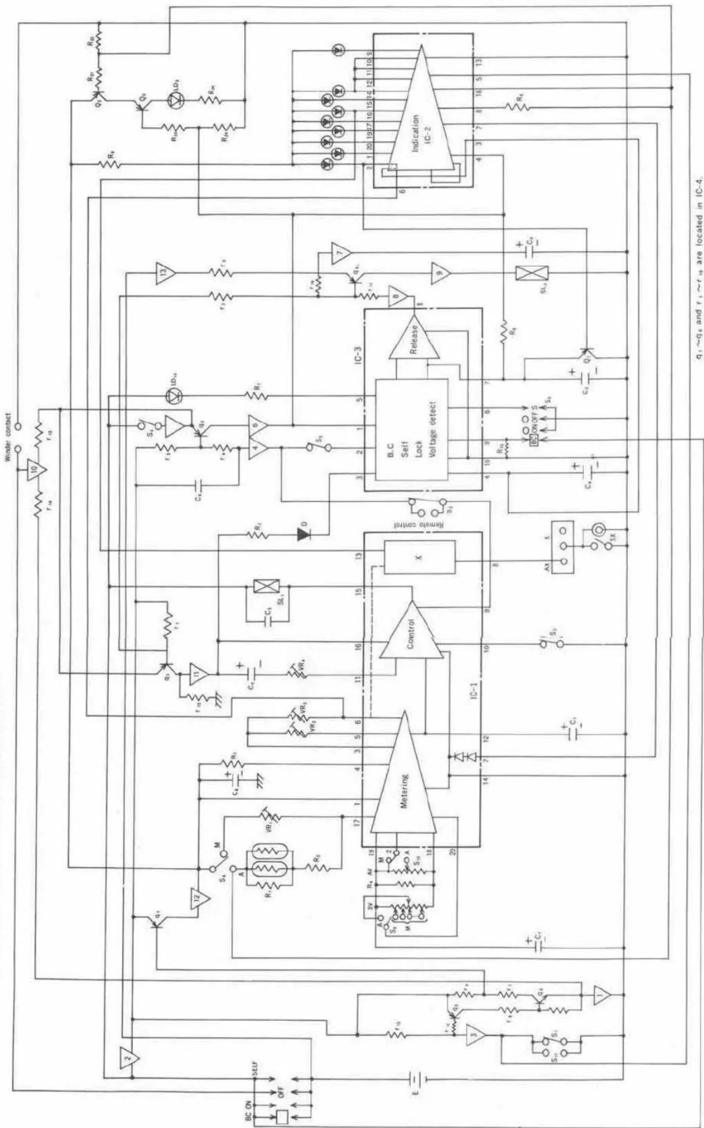 BC ON OFF E 2 12 S4 M A R1 VR1 C4 + - R3 R2 17 1 4 3 5 6 11 16 15 13 Metering Control X Remino control IC-1 IC-3 B.C Self Lock Voltage detect Release SLD C4 C3 C2 C1 SL1 Q1 Q2 Q3 Q4 R10 R11 R12 R13 R14 R15 R16 R17 R18 R19 R20 R21 R22 R23 R24 R25 R26 R27 R28 R29 R30 R31 R32 R33 R34 R35 R36 R37 R38 R39 R40 R41 R42 R43 R44 R45 R46 R47 R48 R49 R50 R51 R52 R53 R54 R55 R56 R57 R58 R59 R60 R61 R62 R63 R64 R65 R66 R67 R68 R69 R70 R71 R72 R73 R74 R75 R76 R77 R78 R79 R80 q1~q2 and r1~r2 are located in IC-4. Winder contact 10