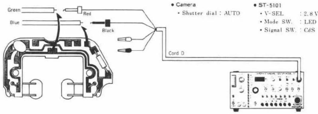 Green Blue Red Black Cord D • Camera • Shutter dial : AUTO • ST-5101 • V-SEL : 2.8 V • Mode SW. : LED • Signal SW. : CdS