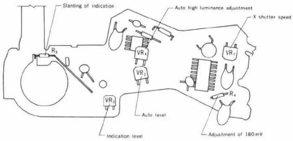 Slanting of indication Auto high luminance adjustment X shutter speed R3 VR4 VR1 VR2 R4 VR3 Auto level Indication level Adjustment of 180 mV