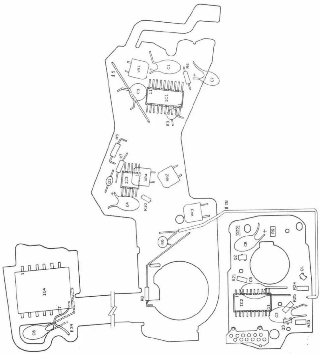 Technical schematic diagram of an electronic circuit board with labeled components and connections