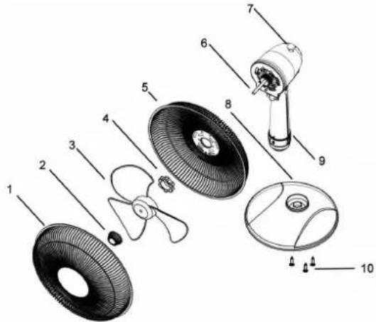 Exploded view diagram of a mechanical device with numbered parts for identification