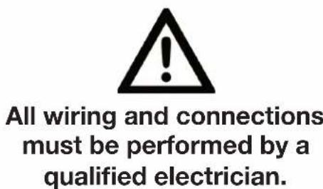 All wiring and connections must be performed by a qualified electrician.