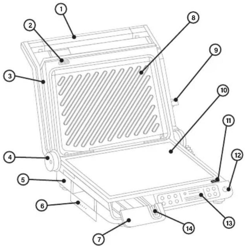 Labeled diagram of a computer chassis with numbered components for identification