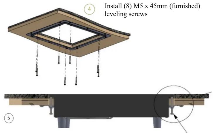 Install (8) M5 x 45mm (furnished) leveling screws