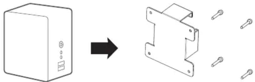 Diagramm, das eine Gerätebox zeigt, die sich in eine mechanische Halterung mit sechs Stiften verwandelt (ohne Text oder Symbole)