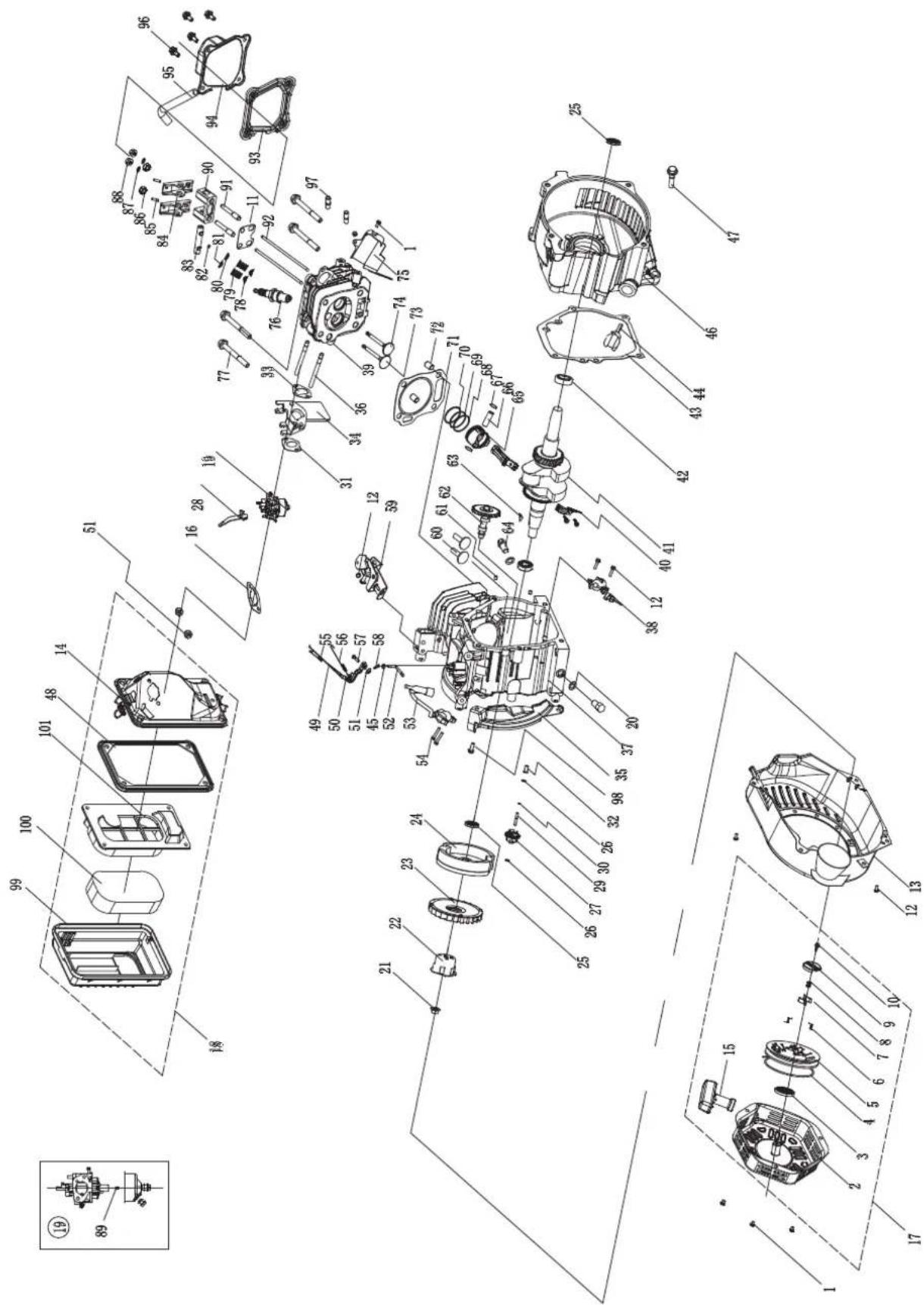 Exploded view diagram of a mechanical assembly with numbered components for identification