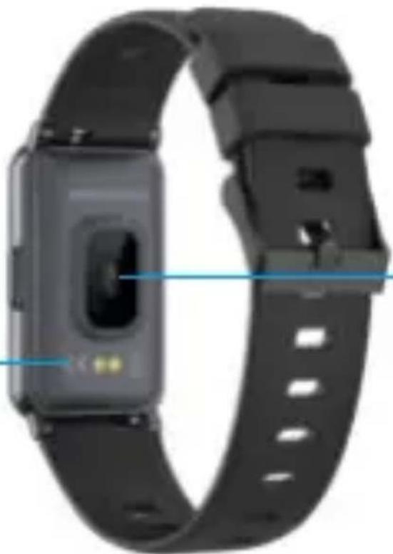 Close-up of a black smartwatch with a display screen and wrist strap, showing no visible text or symbols.