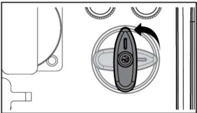 Technical diagram showing mechanical components and a circular component with an arrow indicating rotation (no text or symbols)