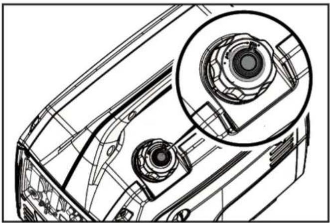 Technical line drawing of a mechanical component with two circular inset views (no text or symbols)