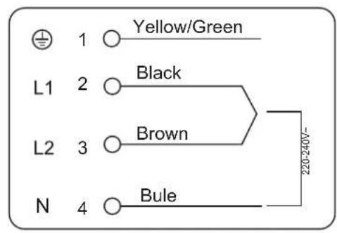 Yellow/Green L1 2 Black L2 3 Brown N 4 Bule 220-240V-