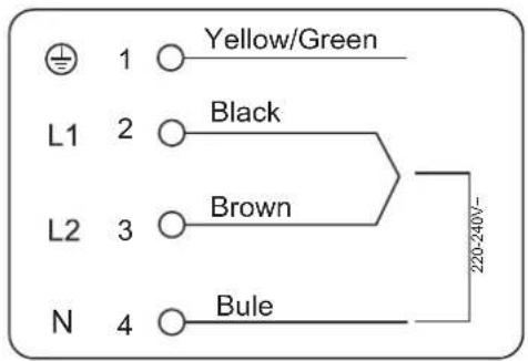 Yellow/Green L1 2 Black L2 3 Brown N 4 Bule 220-240V-
