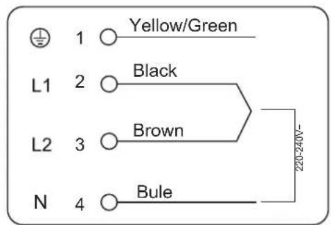 Yellow/Green L1 2 Black L2 3 Brown N 4 Bule 220-240V-