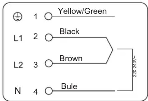 Yellow/Green L1 2 Black L2 3 Brown N 4 Bule 220-240V~