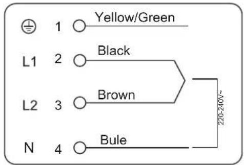 Yellow/Green L1 2 Black L2 3 Brown N 4 Bule 220-240V-