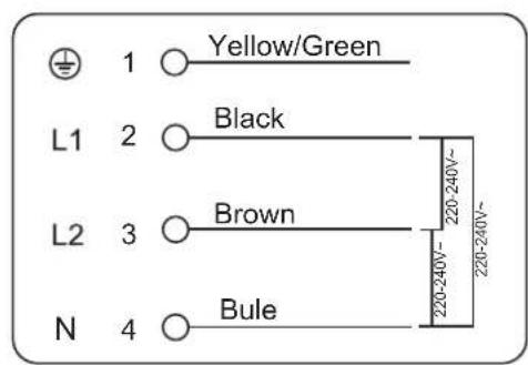 Yellow/Green L1 2 Black L2 3 Brown N 4 Bule 220-240V~ 220-240V~
