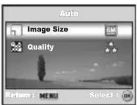 Auto Image Size 6M Quality Return: MENU Select: OK