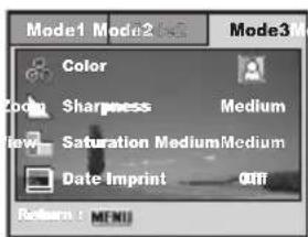 Mode1 Mode2 Mode3 Color Color Sharpness Medium Saturation MediumMedium Date Imprint Off Return: MFNI