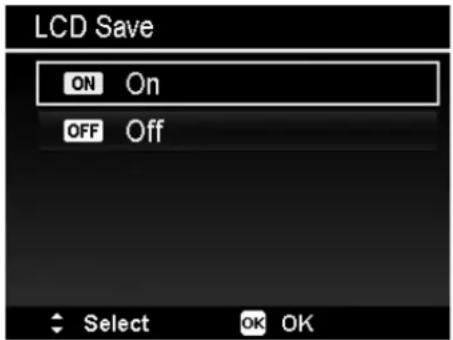 LCD Save ON On OFF Off Select OK OK