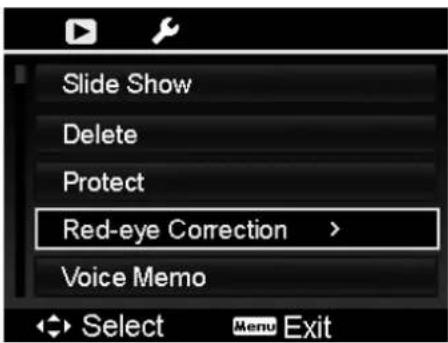 Slide Show Delete Protect Red-eye Correction > Voice Memo Select Menu Exit