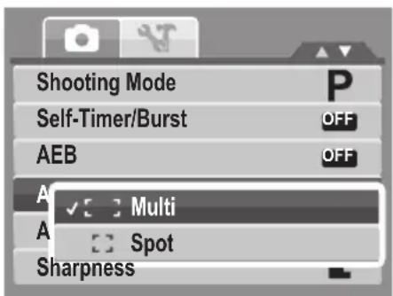 Shooting Mode Self-Timer/Burst AEB Multi Spot Sharpness