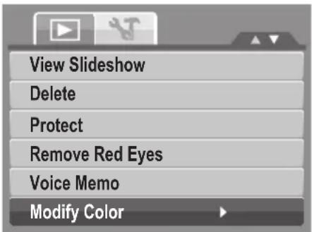 View Slideshow Delete Protect Remove Red Eyes Voice Memo Modify Color