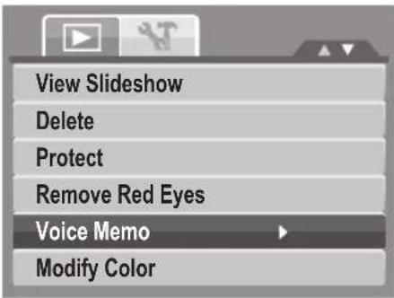 View Slideshow Delete Protect Remove Red Eyes Voice Memo Modify Color