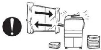 Illustration showing a document being discarded into a machine with warning symbols and stacks of waste nearby