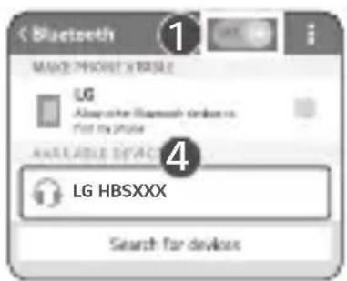 Bluetooth MAKE PHONE NAME LG Allow other Bluetooth devices to Find the iPhone AVAILABLE DEVICE LG HBSXXX Search for devices
