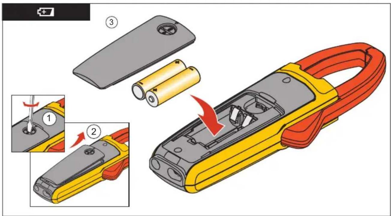Diagram illustrating the installation of a yellow clamp tool with battery, showing disassembly steps and component details.