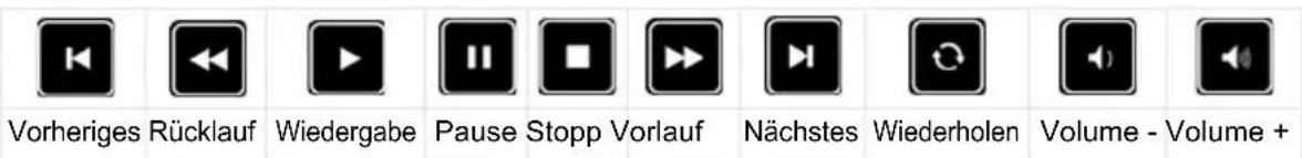 Vorheriges Rücklauf Wiedergabe Pause Stopp Vorlauf Nächstes Wiederholen Volume - Volume +