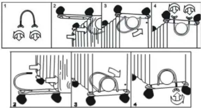 Diagram illustrating a mechanical or electrical system with numbered steps and component illustrations, likely for motion or assembly.